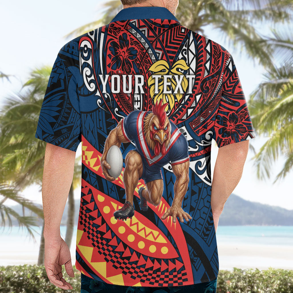 Personalised Sydney Roosters Hawaiian Shirt Polynesian Tribal Art Style With Aggressive Rooster Mascot