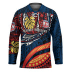 Personalised Sydney Roosters Hockey Jersey Polynesian Tribal Art Style With Aggressive Rooster Mascot