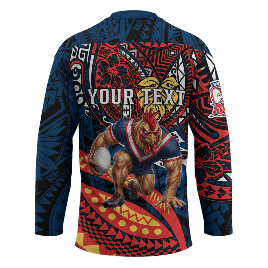 Personalised Sydney Roosters Hockey Jersey Polynesian Tribal Art Style With Aggressive Rooster Mascot