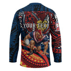 Personalised Sydney Roosters Hockey Jersey Polynesian Tribal Art Style With Aggressive Rooster Mascot