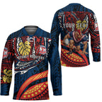 Personalised Sydney Roosters Hockey Jersey Polynesian Tribal Art Style With Aggressive Rooster Mascot