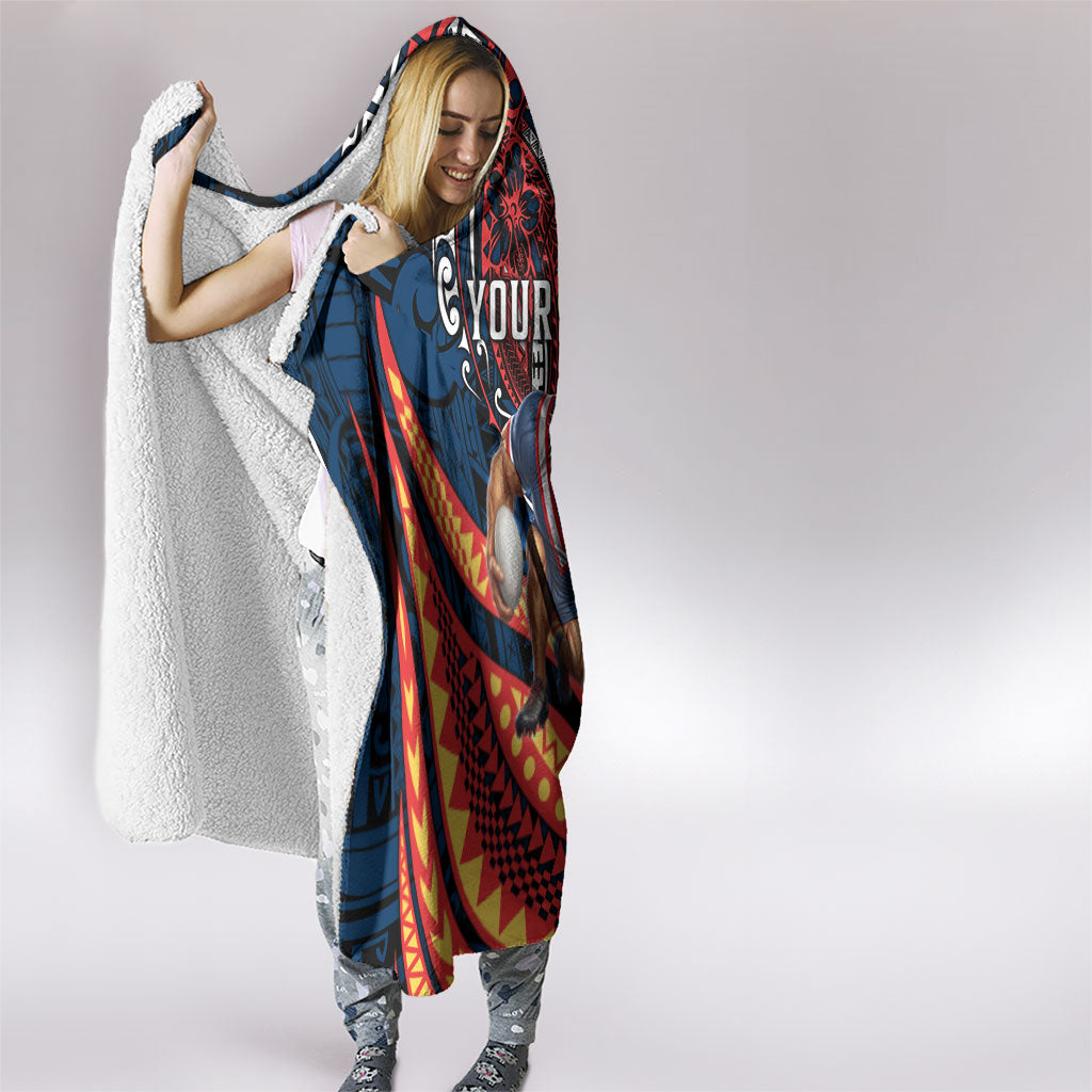 Personalised Sydney Roosters Hooded Blanket Polynesian Tribal Art Style With Aggressive Rooster Mascot