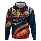 Personalised Sydney Roosters Hoodie Polynesian Tribal Art Style With Aggressive Rooster Mascot