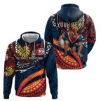 Personalised Sydney Roosters Hoodie Polynesian Tribal Art Style With Aggressive Rooster Mascot