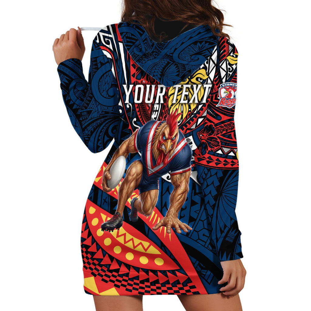 Personalised Sydney Roosters Hoodie Dress Polynesian Tribal Art Style With Aggressive Rooster Mascot