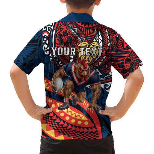 Personalised Sydney Roosters Kid Hawaiian Shirt Polynesian Tribal Art Style With Aggressive Rooster Mascot