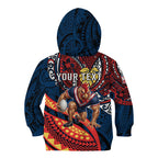 Personalised Sydney Roosters Kid Hoodie Polynesian Tribal Art Style With Aggressive Rooster Mascot