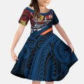 Personalised Sydney Roosters Kid Short Sleeve Dress Polynesian Tribal Art Style With Aggressive Rooster Mascot