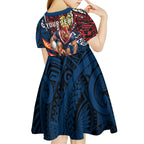 Personalised Sydney Roosters Kid Short Sleeve Dress Polynesian Tribal Art Style With Aggressive Rooster Mascot