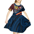 Personalised Sydney Roosters Kid Short Sleeve Dress Polynesian Tribal Art Style With Aggressive Rooster Mascot