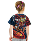 Personalised Sydney Roosters Kid T Shirt Polynesian Tribal Art Style With Aggressive Rooster Mascot