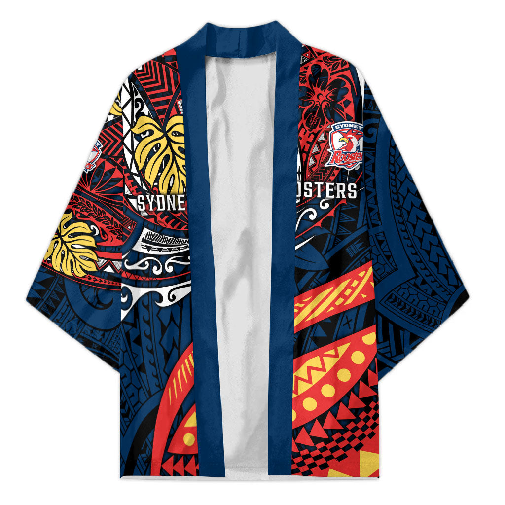 Personalised Sydney Roosters Kimono Polynesian Tribal Art Style With Aggressive Rooster Mascot