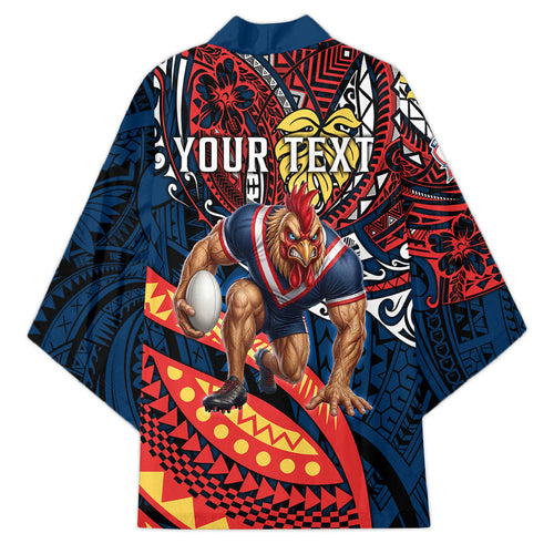 Personalised Sydney Roosters Kimono Polynesian Tribal Art Style With Aggressive Rooster Mascot