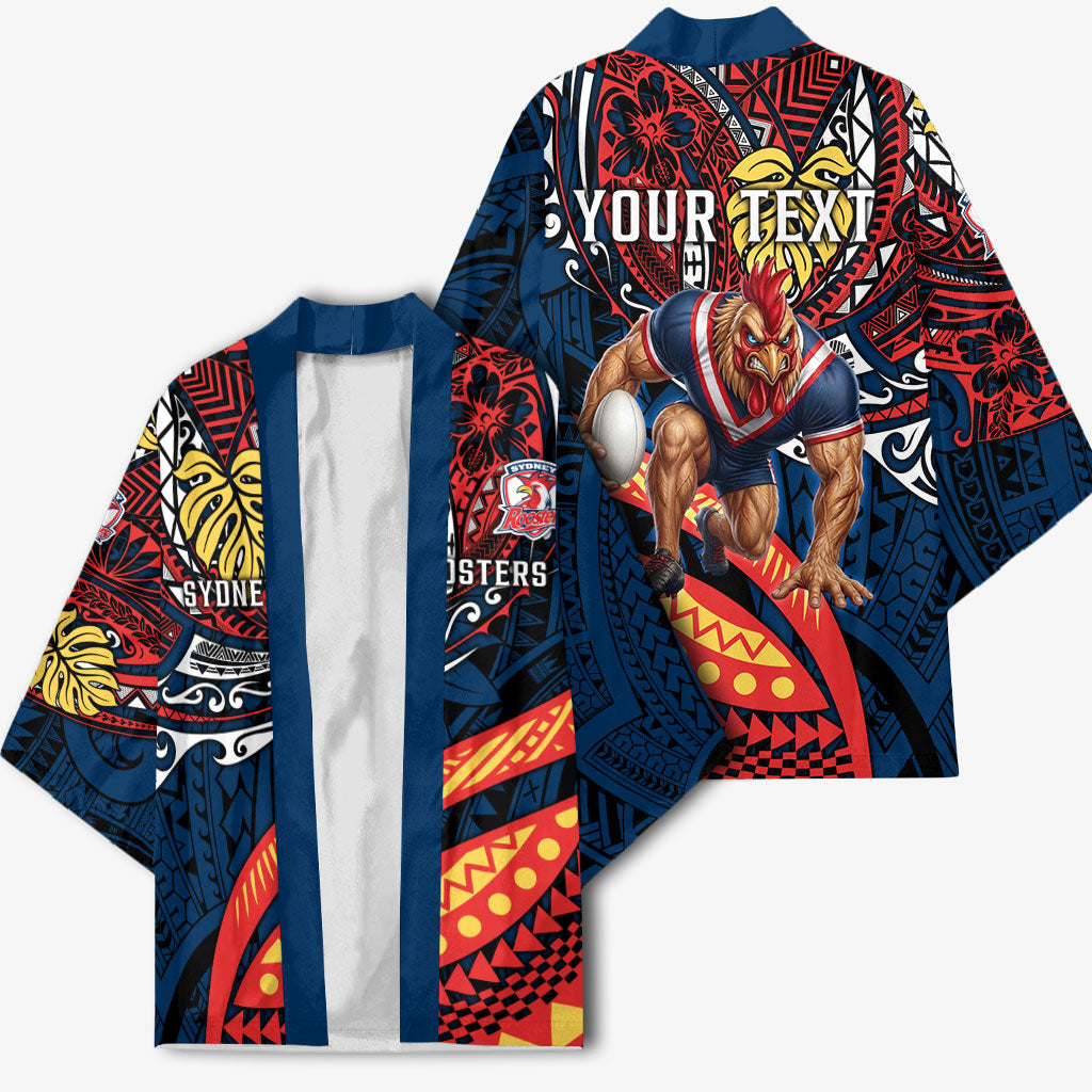 Personalised Sydney Roosters Kimono Polynesian Tribal Art Style With Aggressive Rooster Mascot