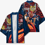 Personalised Sydney Roosters Kimono Polynesian Tribal Art Style With Aggressive Rooster Mascot