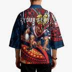 Personalised Sydney Roosters Kimono Polynesian Tribal Art Style With Aggressive Rooster Mascot
