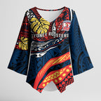 Personalised Sydney Roosters Kimono Sleeve Blouse Polynesian Tribal Art Style With Aggressive Rooster Mascot