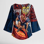 Personalised Sydney Roosters Kimono Sleeve Blouse Polynesian Tribal Art Style With Aggressive Rooster Mascot