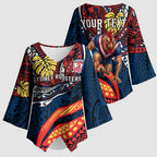 Personalised Sydney Roosters Kimono Sleeve Blouse Polynesian Tribal Art Style With Aggressive Rooster Mascot