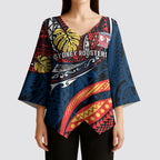 Personalised Sydney Roosters Kimono Sleeve Blouse Polynesian Tribal Art Style With Aggressive Rooster Mascot