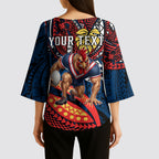 Personalised Sydney Roosters Kimono Sleeve Blouse Polynesian Tribal Art Style With Aggressive Rooster Mascot