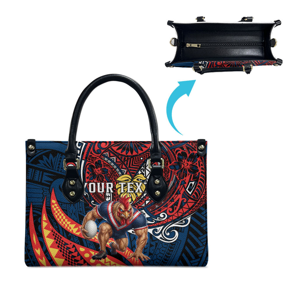 Personalised Sydney Roosters Leather Bag Polynesian Tribal Art Style With Aggressive Rooster Mascot