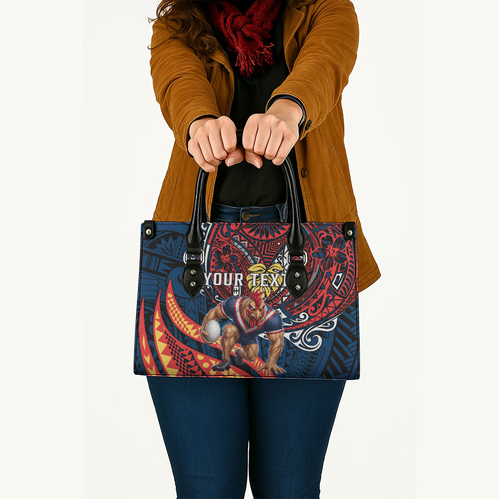 Personalised Sydney Roosters Leather Bag Polynesian Tribal Art Style With Aggressive Rooster Mascot