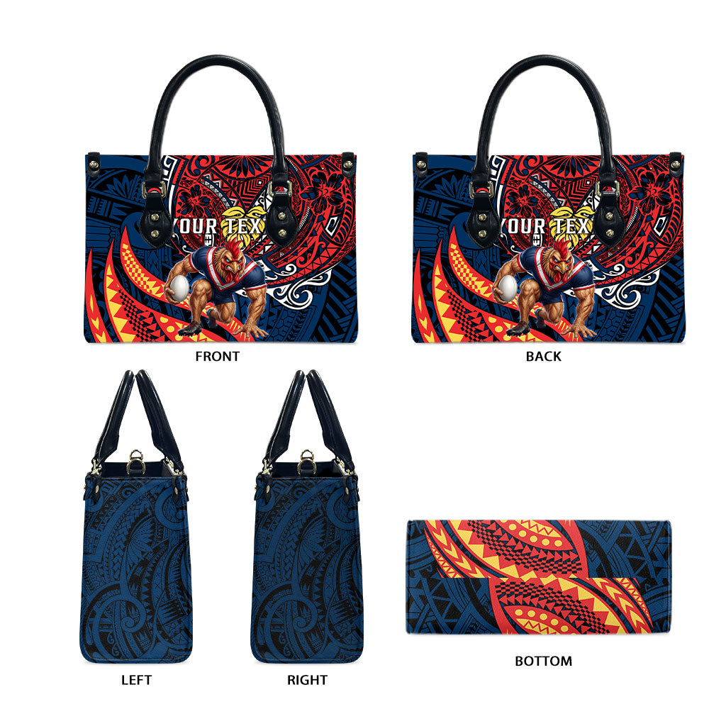 Personalised Sydney Roosters Leather Bag Polynesian Tribal Art Style With Aggressive Rooster Mascot
