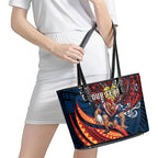 Personalised Sydney Roosters Leather Tote Bag Polynesian Tribal Art Style With Aggressive Rooster Mascot