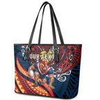 Personalised Sydney Roosters Leather Tote Bag Polynesian Tribal Art Style With Aggressive Rooster Mascot
