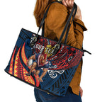 Personalised Sydney Roosters Leather Tote Bag Polynesian Tribal Art Style With Aggressive Rooster Mascot