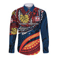 Personalised Sydney Roosters Long Sleeve Button Shirt Polynesian Tribal Art Style With Aggressive Rooster Mascot