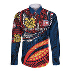 Personalised Sydney Roosters Long Sleeve Button Shirt Polynesian Tribal Art Style With Aggressive Rooster Mascot