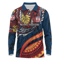 Personalised Sydney Roosters Long Sleeve Polo Shirt Polynesian Tribal Art Style With Aggressive Rooster Mascot