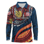 Personalised Sydney Roosters Long Sleeve Polo Shirt Polynesian Tribal Art Style With Aggressive Rooster Mascot