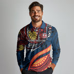 Personalised Sydney Roosters Long Sleeve Polo Shirt Polynesian Tribal Art Style With Aggressive Rooster Mascot