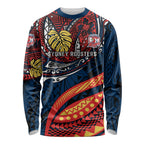 Personalised Sydney Roosters Long Sleeve Shirt Polynesian Tribal Art Style With Aggressive Rooster Mascot