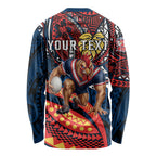 Personalised Sydney Roosters Long Sleeve Shirt Polynesian Tribal Art Style With Aggressive Rooster Mascot