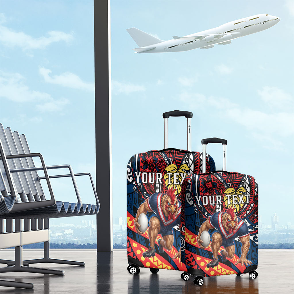 Personalised Sydney Roosters Luggage Cover Polynesian Tribal Art Style With Aggressive Rooster Mascot
