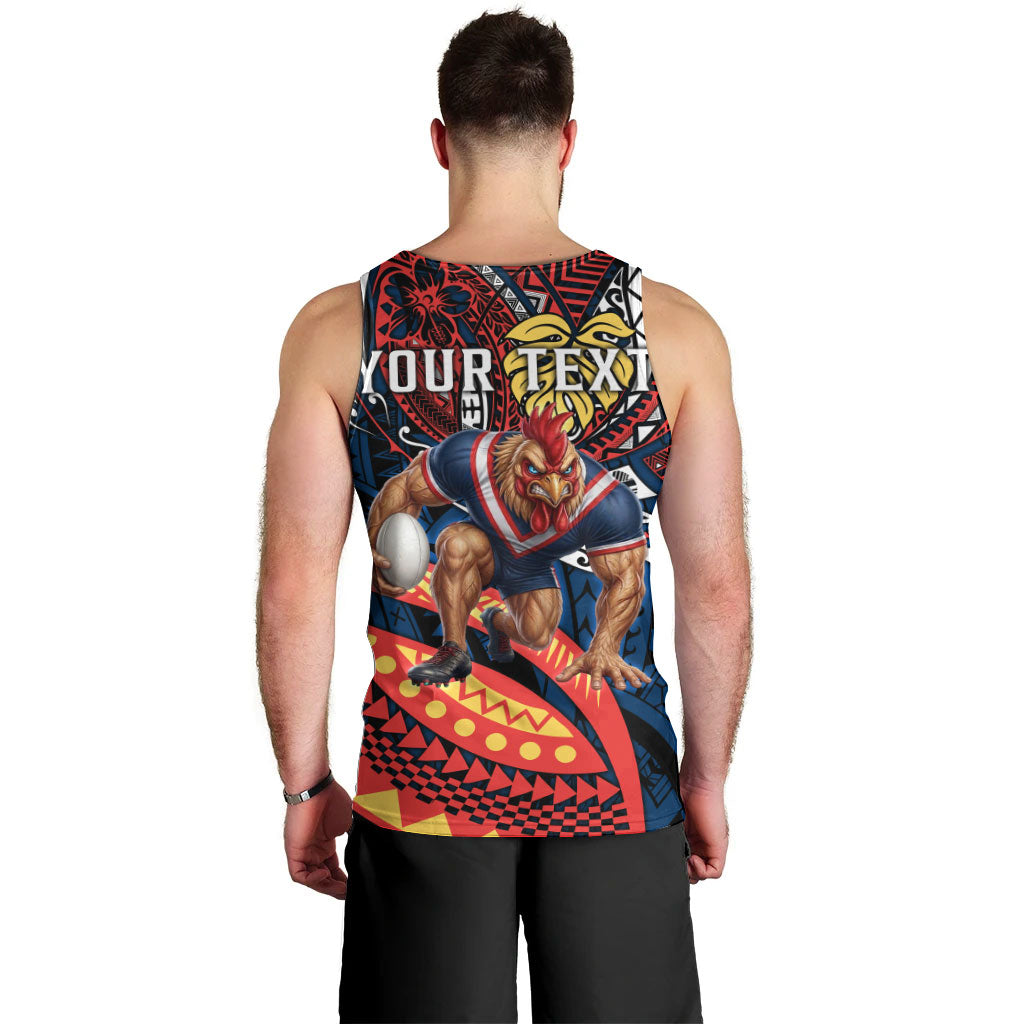 Personalised Sydney Roosters Men Tank Top Polynesian Tribal Art Style With Aggressive Rooster Mascot