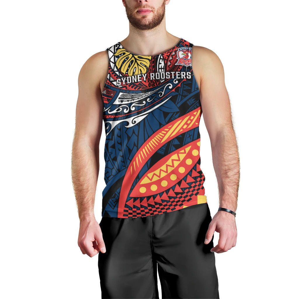 Personalised Sydney Roosters Men Tank Top Polynesian Tribal Art Style With Aggressive Rooster Mascot