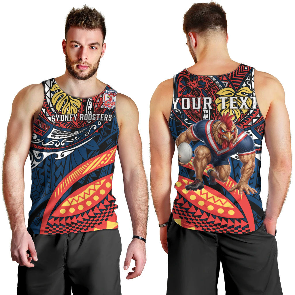 Personalised Sydney Roosters Men Tank Top Polynesian Tribal Art Style With Aggressive Rooster Mascot