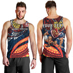 Personalised Sydney Roosters Men Tank Top Polynesian Tribal Art Style With Aggressive Rooster Mascot