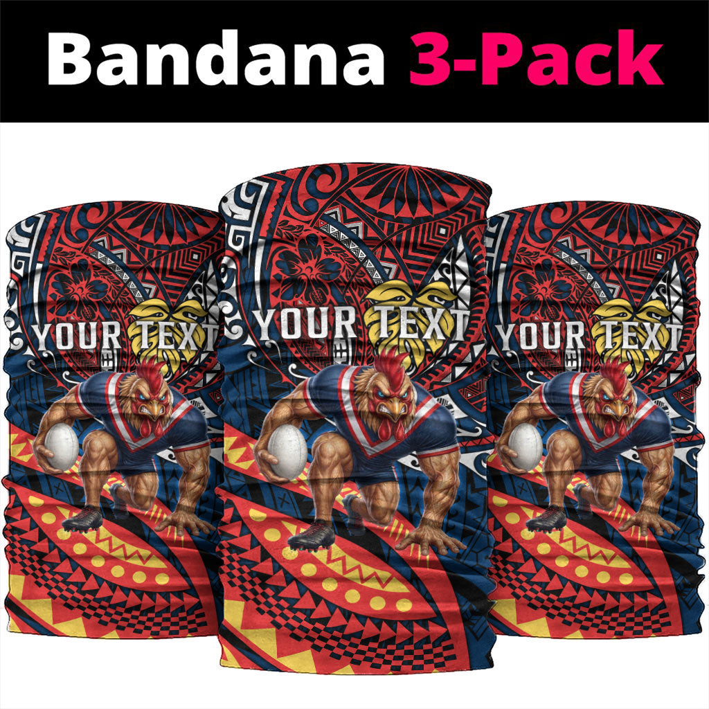 Personalised Sydney Roosters Neck Gaiter Polynesian Tribal Art Style With Aggressive Rooster Mascot