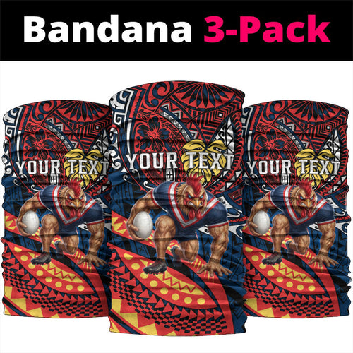 Personalised Sydney Roosters Neck Gaiter Polynesian Tribal Art Style With Aggressive Rooster Mascot