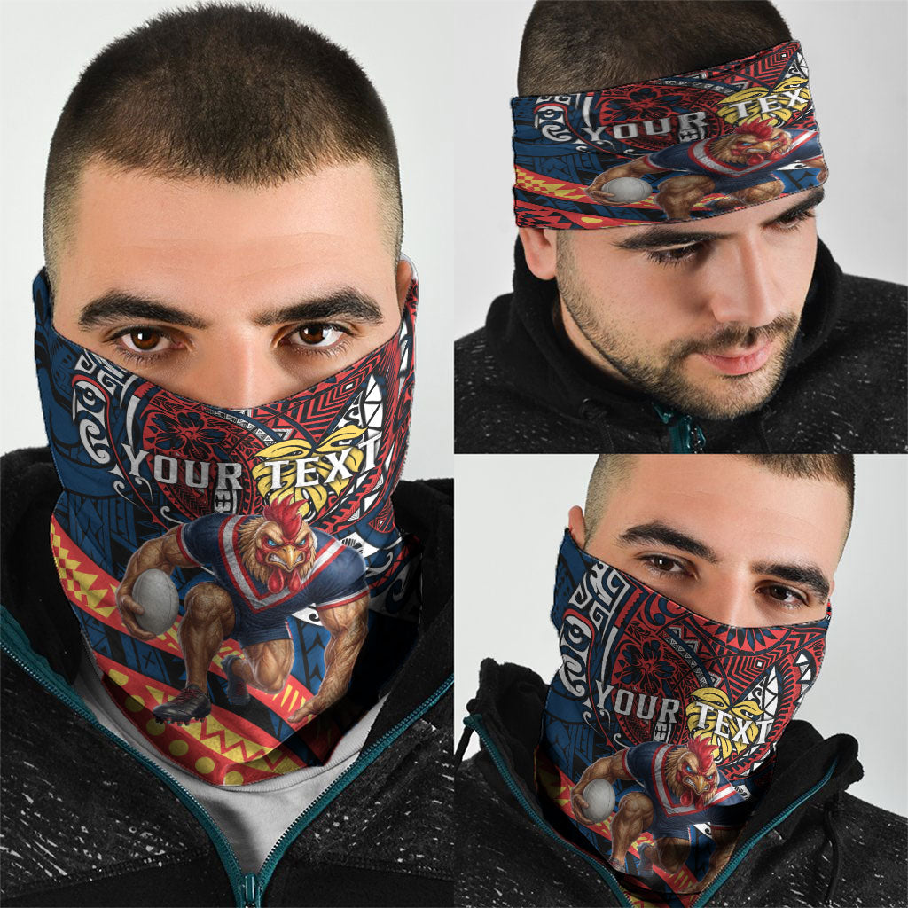 Personalised Sydney Roosters Neck Gaiter Polynesian Tribal Art Style With Aggressive Rooster Mascot