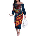 Personalised Sydney Roosters Off The Shoulder Long Sleeve Dress Polynesian Tribal Art Style With Aggressive Rooster Mascot