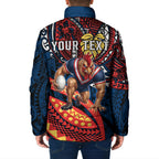 Personalised Sydney Roosters Padded Jacket Polynesian Tribal Art Style With Aggressive Rooster Mascot