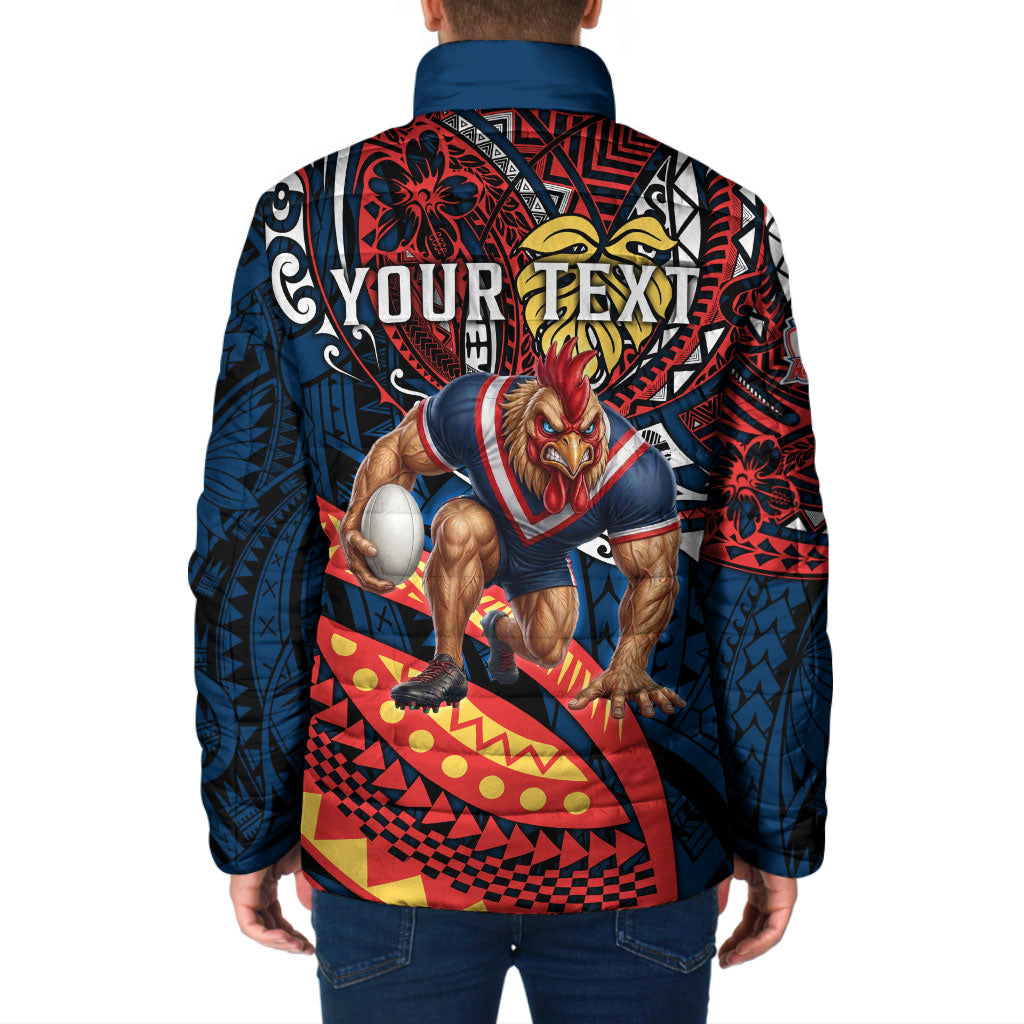 Personalised Sydney Roosters Padded Jacket Polynesian Tribal Art Style With Aggressive Rooster Mascot