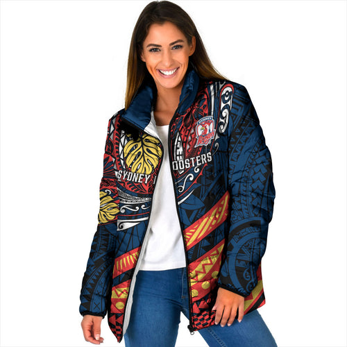 Personalised Sydney Roosters Padded Jacket Polynesian Tribal Art Style With Aggressive Rooster Mascot